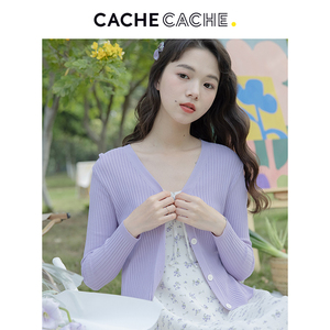 Cache Cache针织开衫外套女春秋季新款设计感小众小个子短款上衣