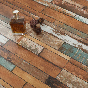 个性强化复合木地板耐磨防水工业风上墙做旧艺术服装店彩色背景墙