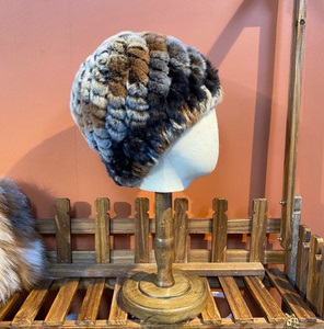 百搭皮草手工编织獭兔帽子针织双层毛线冬季保暖加厚护耳毛毛帽子