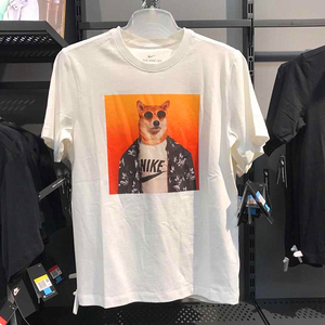 虎扑正品 nike耐克男子黑白狗头t运动休闲透气短袖t恤 ct6313-100