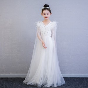 儿童古筝钢琴演出礼服2024新中式古典白色气质长款走秀考级晚礼服