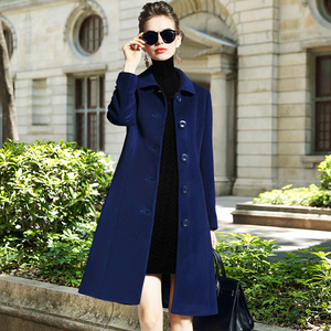 双面羊绒大衣女中长款2021年新款双面呢蓝色呢子高端毛呢外套羊毛