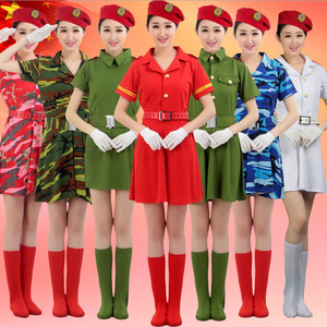 女子红色军鼓队服装图片
