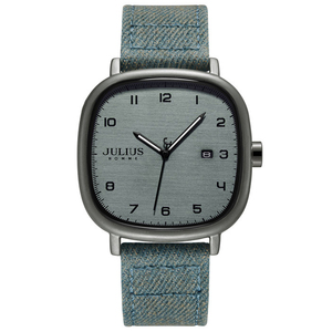 julius正方形石英男士手表休闲磨砂皮带潮流日历防水腕表进口机芯