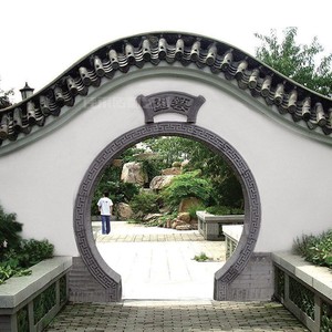 中式古典园林月亮门月洞门仿古月门套圆形砖雕线条青砖弧形回纹线