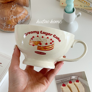 原创自制ins风韩式陶瓷碗大容量麦片碗复古可爱插画酸奶碗耐高温