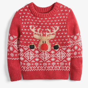100两件 秋冬季新款男儿中小童上装红色圣诞新年麋鹿毛衣针织衫