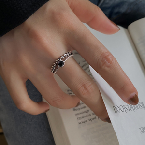 Z小姐黑色锆石戒指女设计小众纯银戒指女时尚个性食指戒指女ins潮