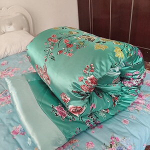 定制手工老式丝绸缎被子结婚嫁妆喜被大红龙凤锦缎冬季长绒棉花被