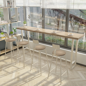 北欧实木吧台桌家用 阳台靠窗长条窄桌子 奶茶咖啡店高脚桌椅组合