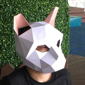 万圣节白猫动物纸模头套手工diy可爱面具化妆舞会演出表演道具cos
