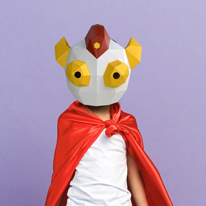 新年会带角小超人可爱搞怪纸模头套成人手工儿童面具活动演出道具