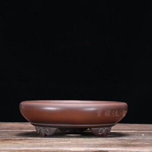 紫砂盆清水泥圆口太阳脚三足多肉菖蒲松桩盆景盆水明盆艺价格06418