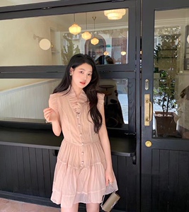 limi里秘女装2022夏少女心事花边连衣裙粉色蓬蓬仙女裙约会甜美