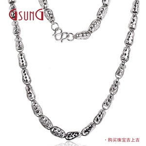 gsung铂金pt950男士项链大气麦穗珠链镭射闪亮白金线包珠立体颈链