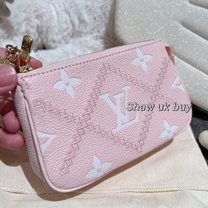 shaw英国购lv路易威登新款牛皮菱格粉色小麻将包m81140