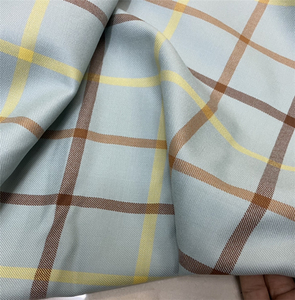 意大利进口浅蓝斜纹格纹啥味呢毛感柔软舒适薄羊毛呢面料套装布料