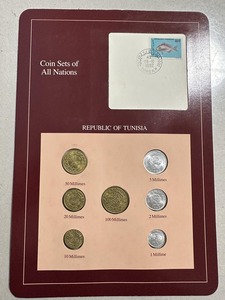早期60-80年代 富兰克林版 封装硬币 突尼斯 7枚 原卡装