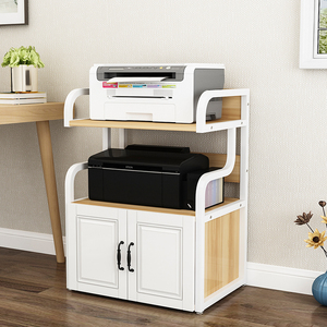 办公室放针式打印机的置物架落地桌边柜多层收纳架可移动带门柜子