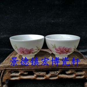 景德镇文革厂货瓷器 高白泥手绘水点桃花精品茶盅 茶杯 单只价格
