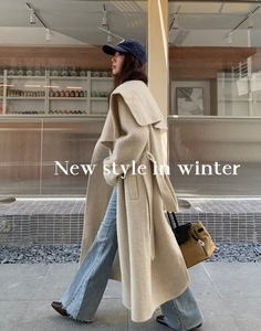 正品韩国代购东大门秋冬季洋气披肩领宽松阔版气质长款羊毛绒大衣