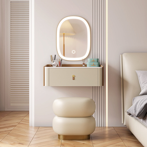 轻奢小型挂壁式梳妆台高级卧室悬式现代简约智能一体式实木化妆桌