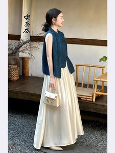 新中式夏装气质女神范时尚套装女背心衬衫半身裙两件套装