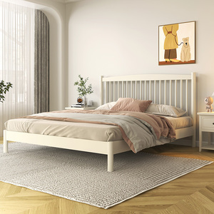 北欧白色简约全实木床1.5米高箱储物1.8米橡木温莎床双人床橡木