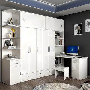 转角电脑桌加衣柜一体小户型伸缩书桌卧室儿童写字台书架组合衣橱
