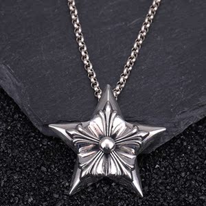 925纯银五角星吊坠男霸气朋克个性潮人泰银项坠星星项链挂坠女潮