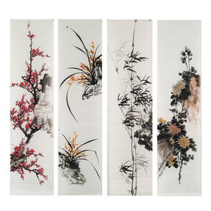 国画梅兰竹菊四条屏 四君子纯手绘写意画客厅水墨画书画字画作品