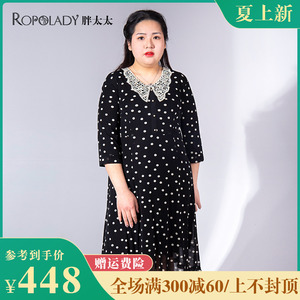 胖太太大码女装夏装新款时尚黑波点娃娃领七分袖连衣裙822283541