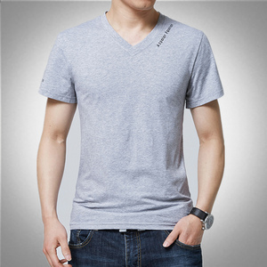 男士鸡心领短袖t恤薄款男人夏天丅恤纯色v领加大码打底衫运动上衣
