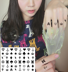 小清新纹身贴防水p076黑色48图十字闪电钻石皇冠虎口手指纹身贴