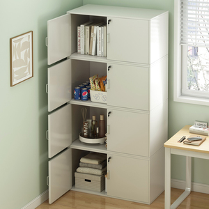 书柜简易组装小柜子储物柜带门带锁置物柜木质收纳柜学生书橱书架