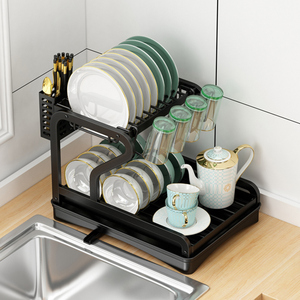 厨房置物架多功能杯架双层碗碟架收纳架子家用滤水碗盘碗架沥水架