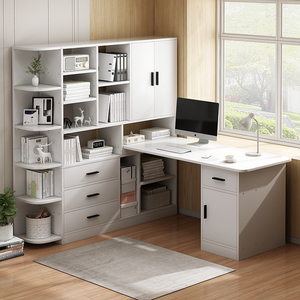 转角书桌书架一体桌电脑桌学生家用学习桌书柜组合办公桌写字桌子