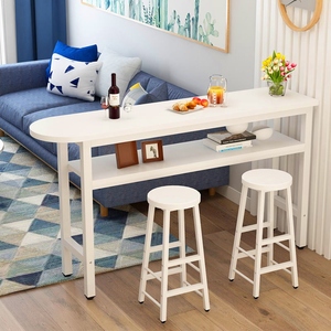 简约现代半圆双层吧台桌家用置物小吧台电脑桌隔断咖啡桌