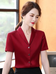 红色真丝衬衫女时尚洋气质2021年新款夏季短袖雪纺设计感小众衬衣
