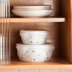 多美然日式乐扣陶瓷密封碗冰箱饭盒微波炉专用碗便当盒耐热保鲜盒