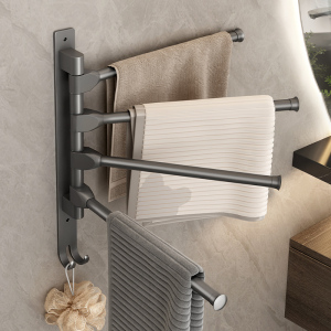 间免打孔毛巾架浴室折叠多杆旋转毛巾杆置物架洗漱台挂架子52人付款