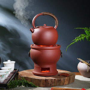 碳炉烧炭炉红泥小火炉手工复古陶炉风炉橄榄炭木炭功夫煮茶器家用