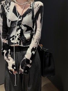 DT买手店mskin6小众设计师品牌24春夏新款手绘涂鸦印花羊绒开衫女
