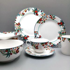 欧式出口家用创意北欧风植物花卉陶瓷圆形西餐具牛排盘碟子碗套装