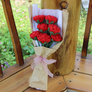 毛线玫瑰花束手工diy材料包编织钩针自制花朵情人节女友成品礼物