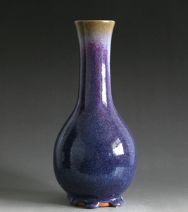 八十年代禹县工艺美术二厂手拉胚紫韵钧瓷鹅颈瓶80