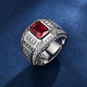 925纯银红宝石男士戒指豪华轻奢高级感指环时尚满钻仿真钻石钻戒