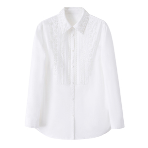 海边的白衬衫高端纯棉重工钉珠衬衣女士长袖白色休闲优雅气质N124