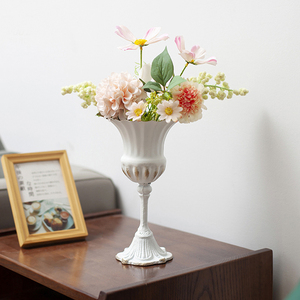 古典高脚杯欧式复古铁艺花器婚礼宴会桌花花瓶家居装饰花瓮拍照用