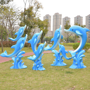 hml899淘宝仿不锈钢海豚摆件户外玻璃钢海洋动物雕塑公园林景观草坪